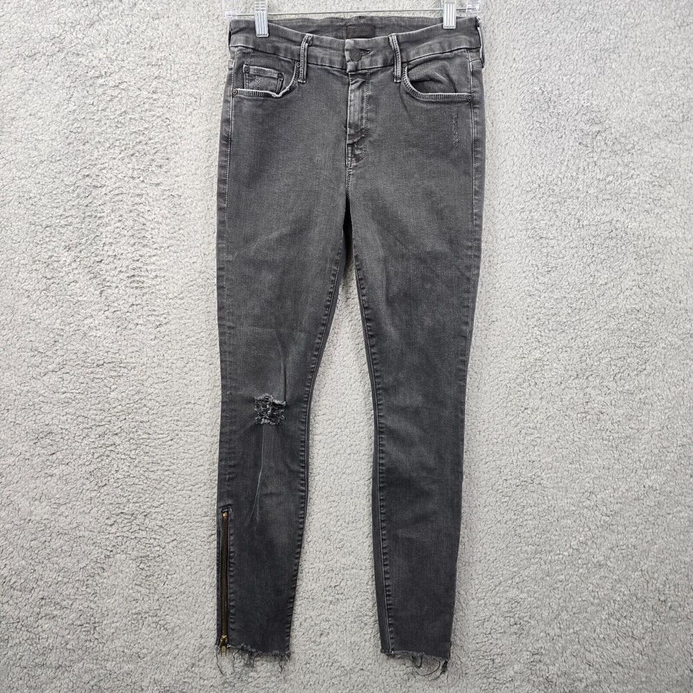 MOTHER Jeans Women's The Looker Zip Fray Dye Faded Black Size 26